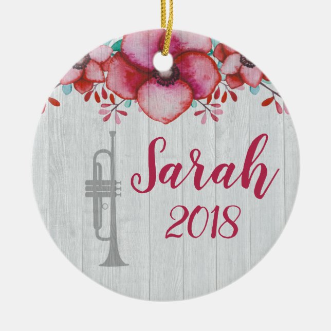 Trumpet Player Music Gift Floral Personalisiert Keramik Ornament (Vorne)