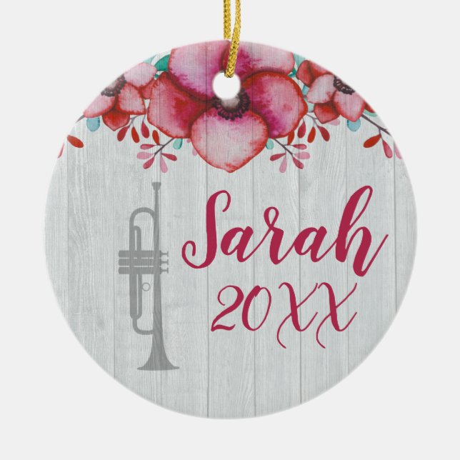 Trumpet Player Music Gift Personalisiertes Blumenk Keramik Ornament (Vorne)