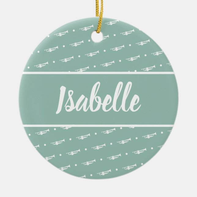 Trumpet Player Musician Gift Personalisiert Green Keramik Ornament (Vorne)