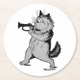 Trumpet Player (Trumpeter) Cat, Louis Wain Runder Pappuntersetzer