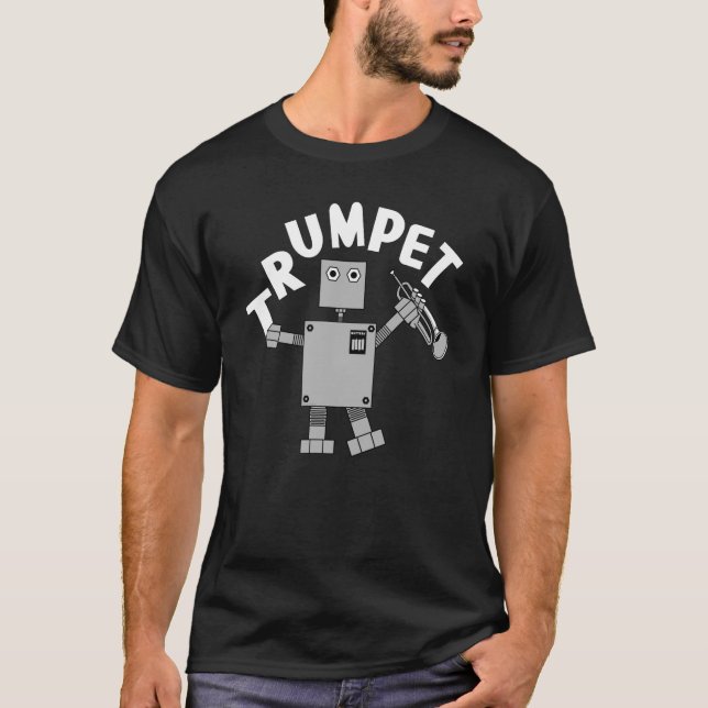 Trumpet Robot White Text T-Shirt (Vorderseite)