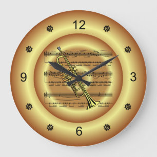 Trumpet Sheet Music Gold Background Große Wanduhr