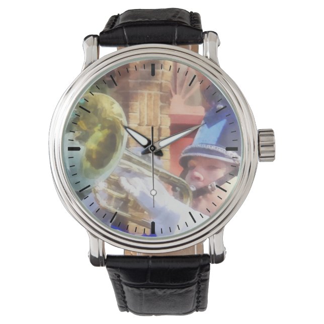 Trumpet-Spieler in der Marching-Band Armbanduhr (Vorderseite)