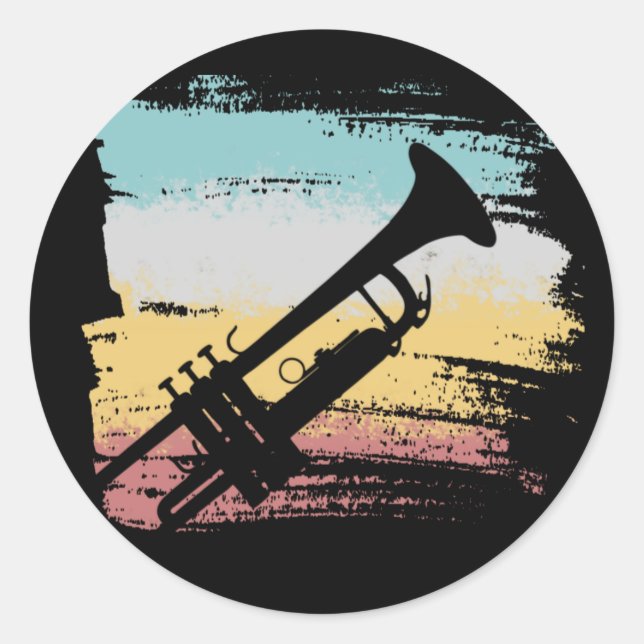 Trumpet Vintag Runder Aufkleber (Vorderseite)