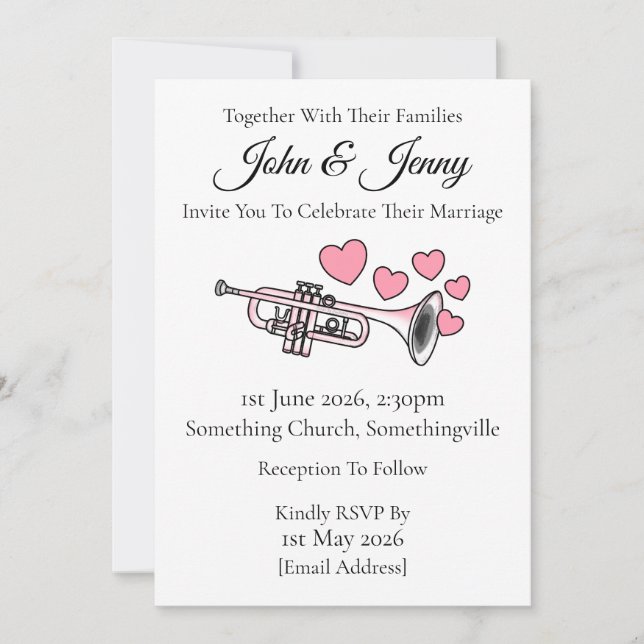 Trumpet Wedding Einladung Brass Musiker (Vorderseite)