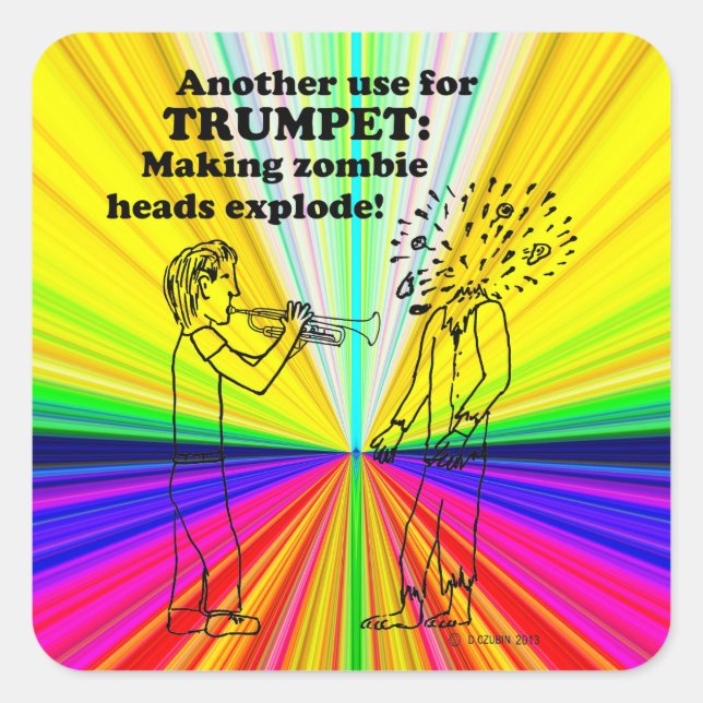 Trumpet Zombie Explode Square Sticker (Vorderseite)