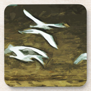 Trumpeter Swans in Flight Abstrakten Impressionism Getränkeuntersetzer