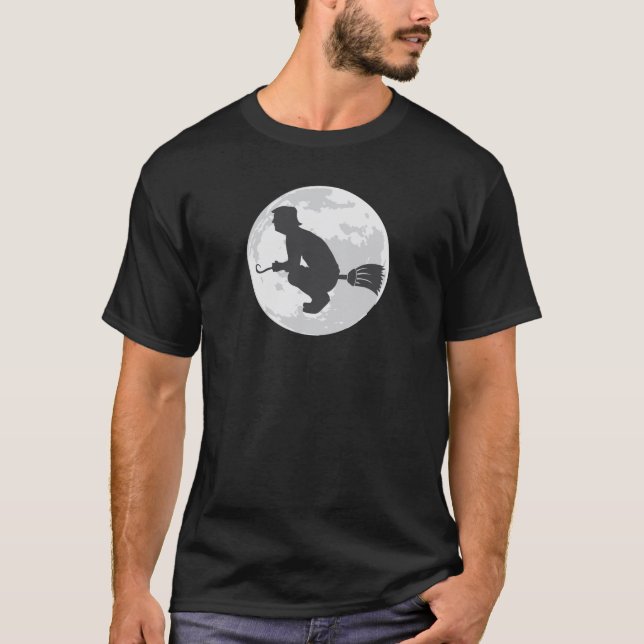 Trumpf-HexeBroomstick lustiges Halloween T-Shirt (Vorderseite)