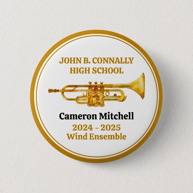 Trumpf Player High School Band Gold Personalisiert Button (Vorderseite)