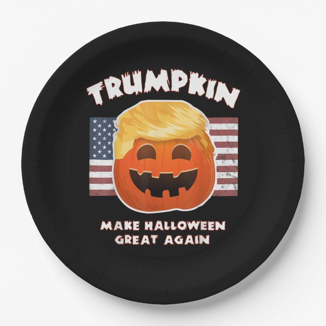 Trumpkin Funny Pumpkin Pie Pun Usa Liberals Hallow Pappteller (Vorderseite)