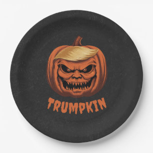 Trumpkin - Grinning Donald Trump Halloween Pumpkin Pappteller