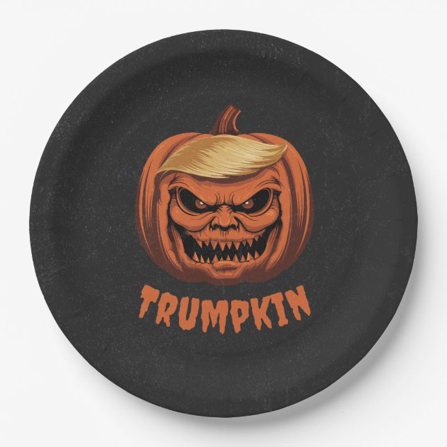 Trumpkin - Grinning Donald Trump Halloween Pumpkin Pappteller (Vorderseite)
