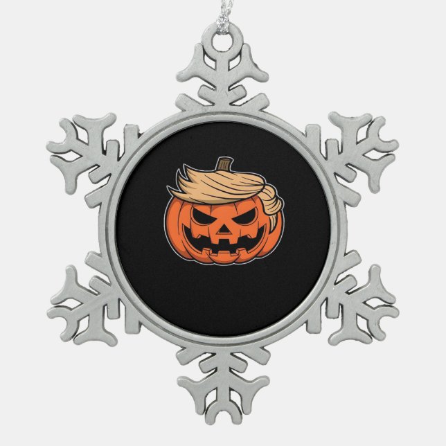 Trumpkin Halloween Schneeflocken Zinn-Ornament (Vorderseite)