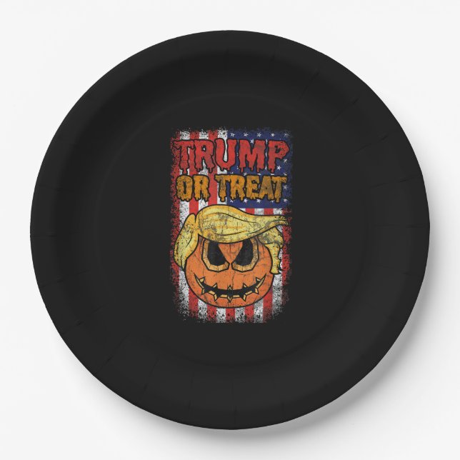 Trumpkin oder Leckerei Funny Halloween Trumpkin Pappteller (Vorderseite)