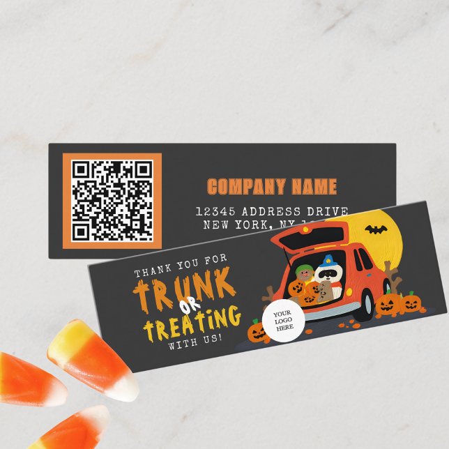 Trunk oder Leckerei Halloween Ghoulish Guest Danke Mini Visitenkarte (Mini Trunk or Treat Business QR Thank You Cards for Trick or Trunk or Treating. Pack of 100)