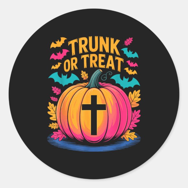 Trunk Or Treat Halloween Costume Christian Pumpkin Runder Aufkleber (Vorderseite)