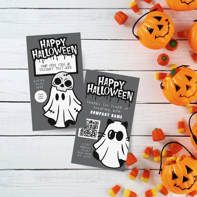 Trunk ou traiter Halloween Cool Ghost Cartes de vi (Trunk or Treat Halloween Coupon Business Cards Pack of 100. Gray, Black and White Ghosts)