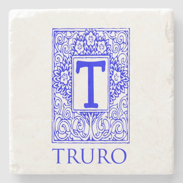 Truro blauer Monogramm-Stein-Untersetzer Steinuntersetzer (Vorderseite)