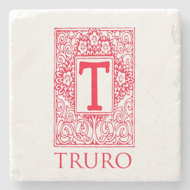 Truro roter Monogramm-Stein-Untersetzer Steinuntersetzer (Vorderseite)