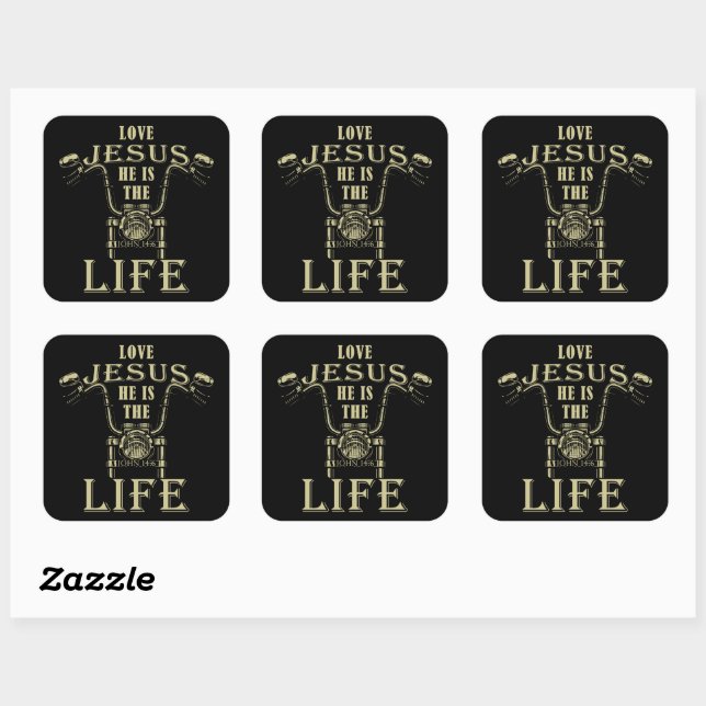 Trust Jesus He is LIFE Christlich Motorrad Quadratischer Aufkleber (Blatt)