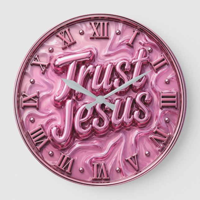 Trust Jesus Pink Marble  Große Wanduhr (Vorderseite)