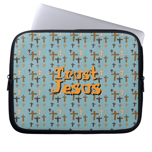 “Trust Jesus” With Crosses Christian Themed Laptopschutzhülle (Vorderseite)