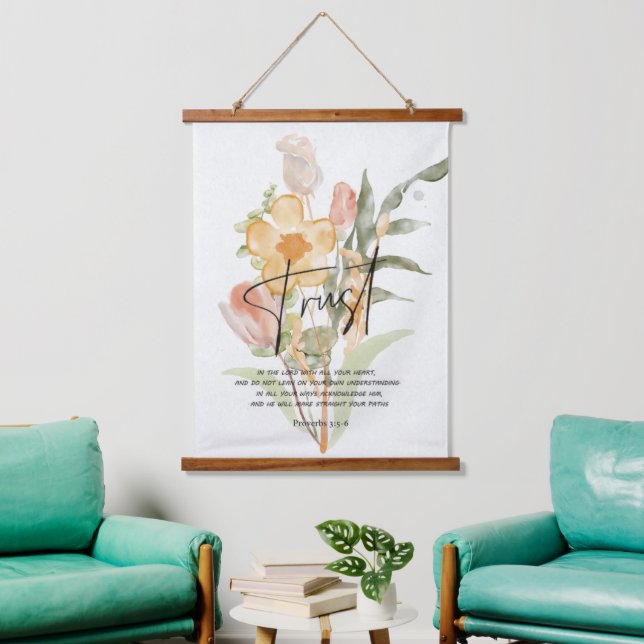 Trust-Sprichwörter 3:5-6 Orange Blumen Wandteppich Mit Holzrahmen (Wohnzimmer)