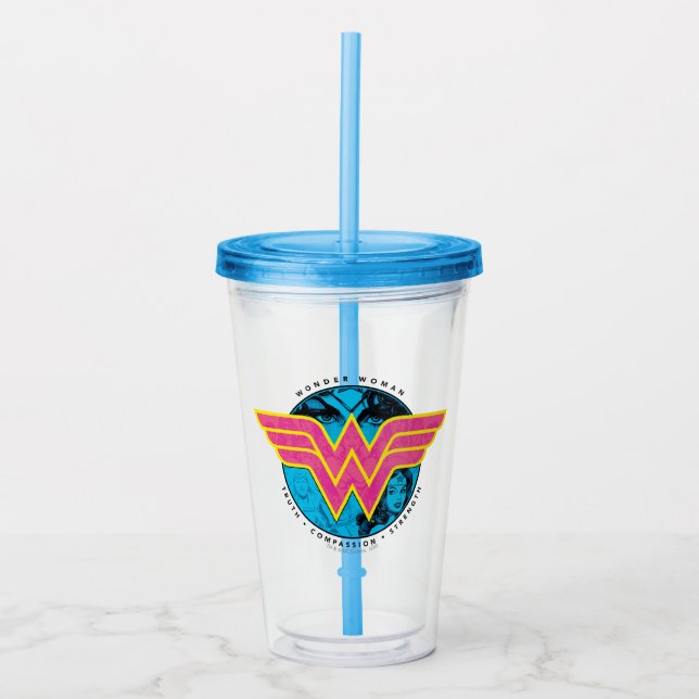 Truth Compassion Strength Comic Wonder Woman Logo Acryltrinkbecher (Vorderseite)