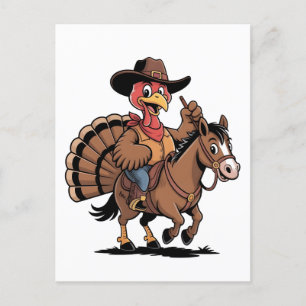 Truthahn auf einem Pferd reitend Cowboy Truthahn E Ankündigungspostkarte