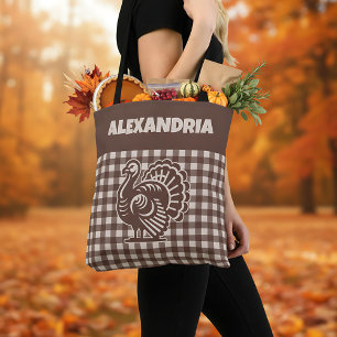 Truthahn-Braun- und Beige-Karo-Name Tasche