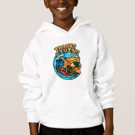 Truthahn, der auf einem Surfbrett auf den Ozeanwel Hoodie