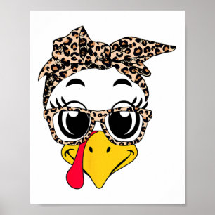 Truthahn Gesicht Kopf und Leopard Erntedankfest Ta Poster