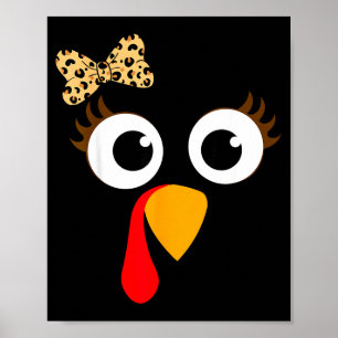 Truthahn-Gesicht Mädchen Leopard Bogen Thanksgivin Poster
