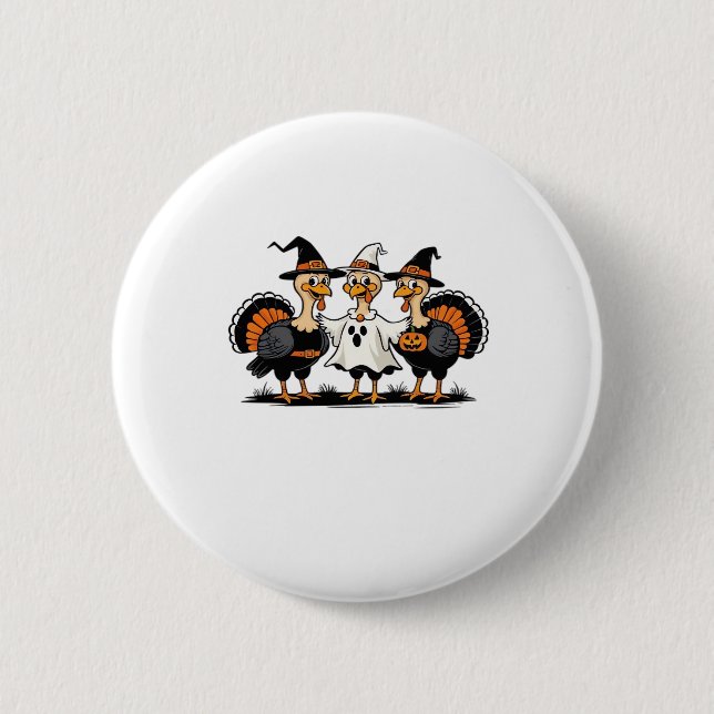 Truthahn Halloween Boo, Erntedankfest Truthahn, Gr Button (Vorderseite)
