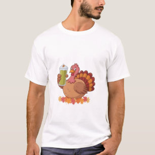Truthahn hält Matcha-Getränk Thanksgiving T-Shirt