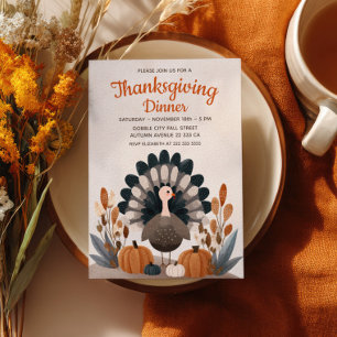 Truthahn & Herbstlaub Pastell Thanksgiving-Dinner Einladung