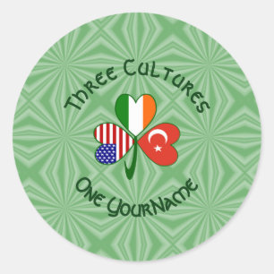 Truthahn Irland USA Kleeblatt Flagge Personalisier Runder Aufkleber