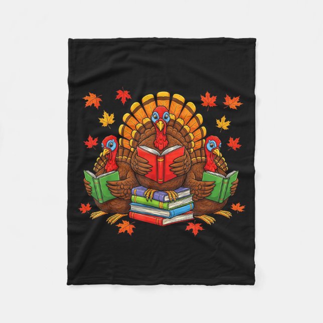 Truthahn liest Bücher Lehrer Herbst Thanksgiving B Fleecedecke (Vorderseite)