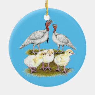 Truthahn Mini Weiß Familie Keramikornament
