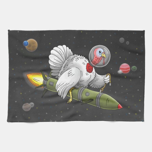 Truthahn-Rakete im Weltraum Geschirrtuch (Horizontal)