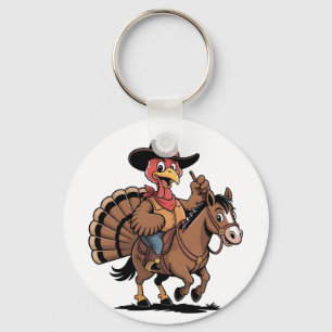 Truthahn reitet auf einem Pferd Cowboy Truthahn Er Schlüsselanhänger