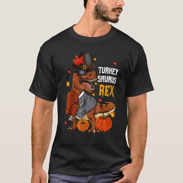 Truthahn Saurus Rex Pilger Rex Herbstgefühle Dankf T-Shirt (Vorderseite)