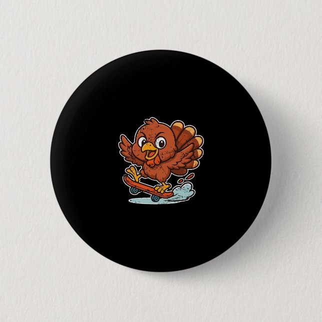 Truthahn Skateboard Retro Fahrt  Button (Vorderseite)