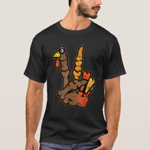 Truthahn-Skelett-Hand-Friedenszeichen-Erntedankfes T-Shirt