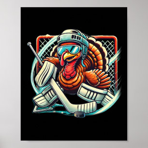 Truthahn spielt Eishockey Torwart Erntedankfest Ju Poster