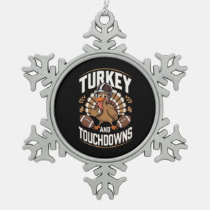 Truthahn und Touchdowns Thanksgiving Football Schneeflocken Zinn-Ornament