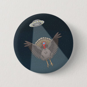 Truthahn von Aliens vor dem Thanksgiving-Essen ger Button