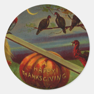 Truthähne schaukeln auf Kürbis Vintage Thanksgivin Runder Aufkleber