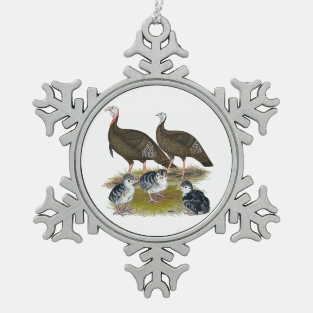 Truthühnerfamilie Eastern Wild Schneeflocken Zinn-Ornament (Vorderseite)