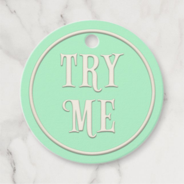 "Try Me" Wunderland Tee Party Grün Personalisiert Geschenkanhänger (Vorderseite)